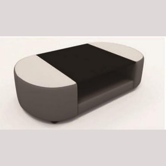 Leatherette Coffee Table: Contemporary White Leatherette Coffee Table W/Black Glass Table Top
