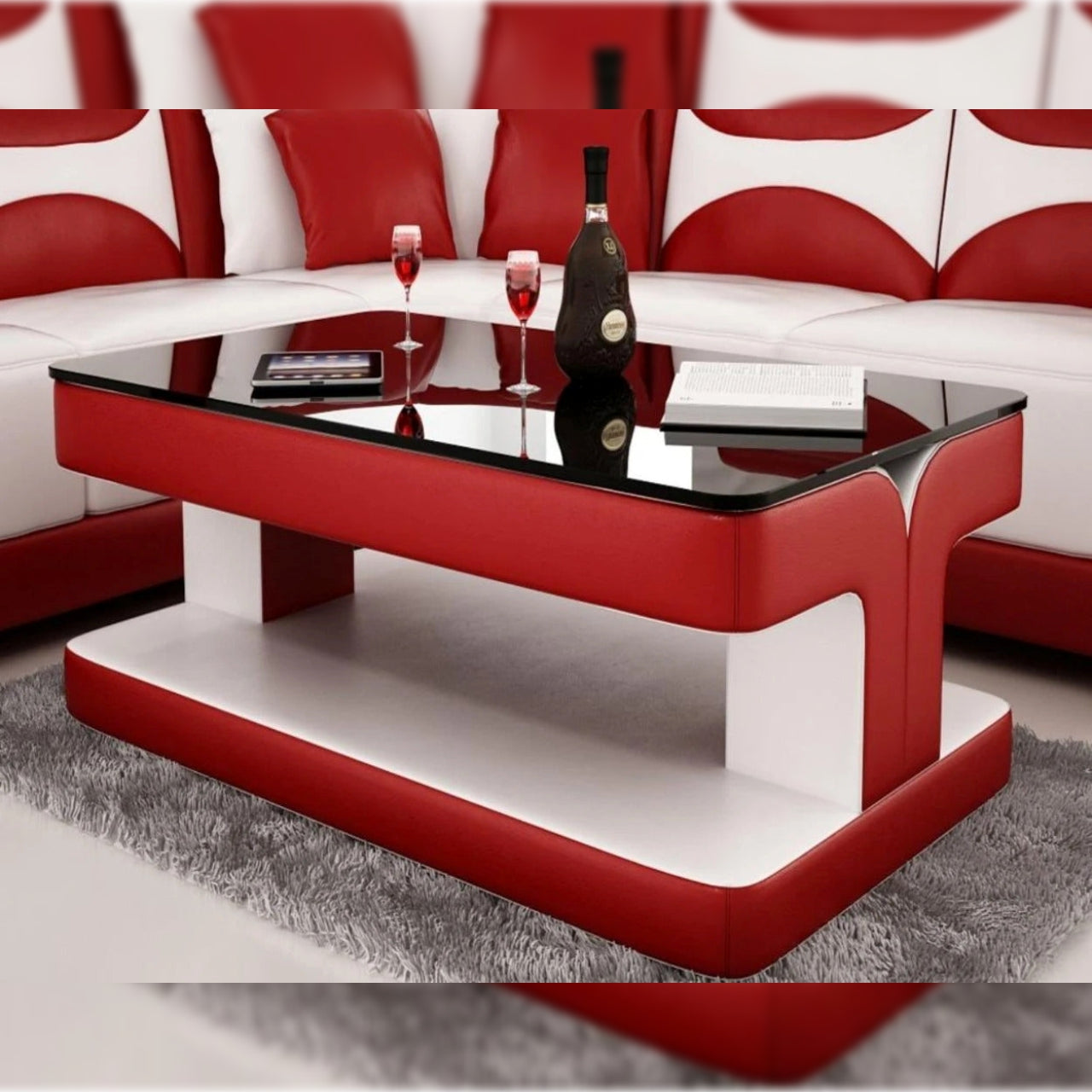 Leatherette Coffee Table Red Leatherette Coffee Table wBlack Glass Table