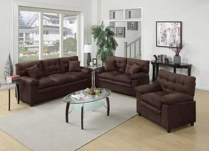 6 Seater Sofa Set:- 3 Piece Living Room Fabric Sofa Set (Brown)