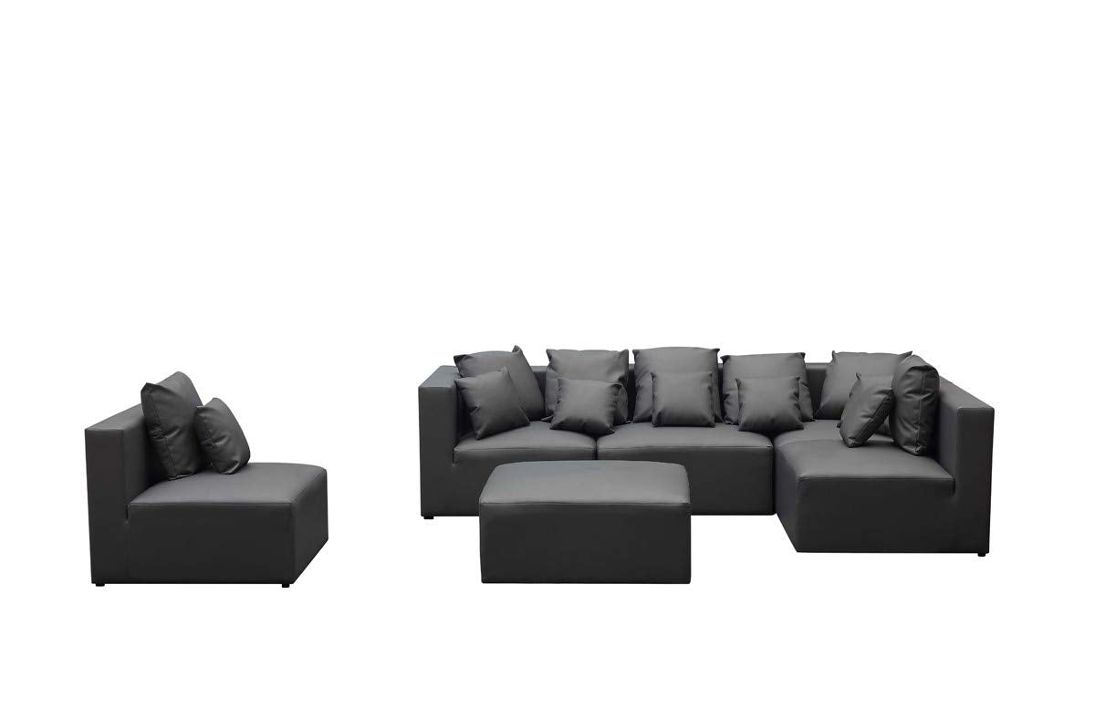Lillyput Interio Modern Grey Bonded Leatherette Sectional Sofa