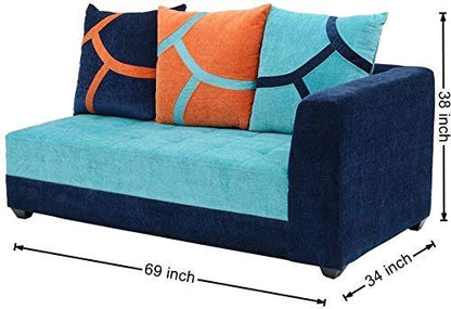 L Shape Sofa Set:- Wood Fabric Sofa Set, Standard Size, (Blue)