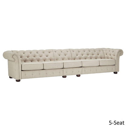 4 Seater Sofa Set:-  Extra Long Tufted Chesterfield Modular Fabric Sofa Set (Cream)