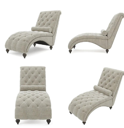 Lounge Chair: Comfy Lounge Chair Chaise with Padded Backrest and Tufted Nailhead