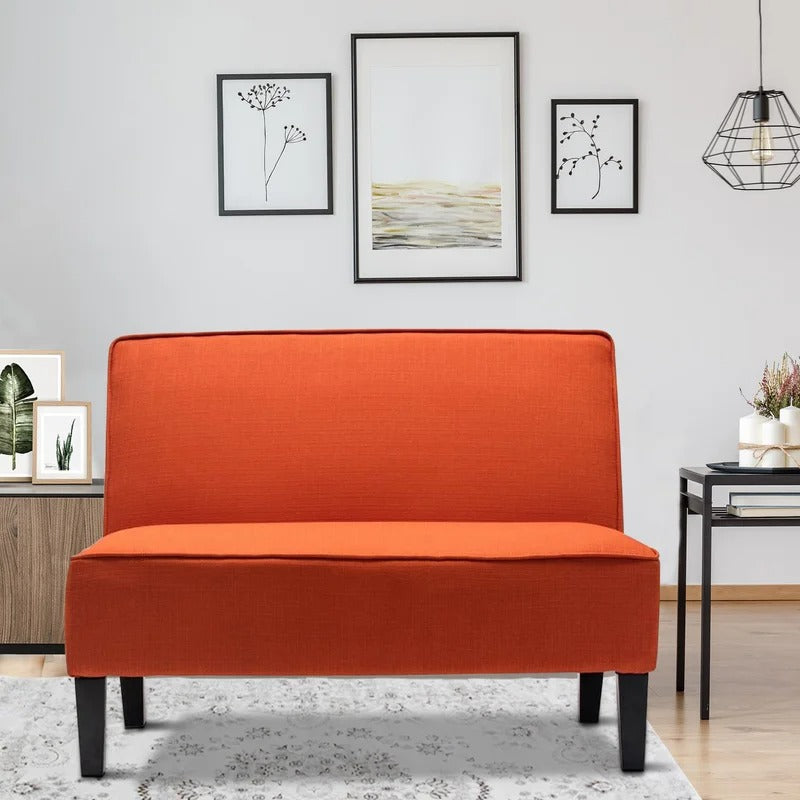 Costway armless loveseat sofa fabric settee bench bed chair online wooden leg living room