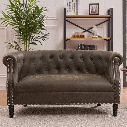Loveseat: 54'' Rolled Arm Chesterfield Loveseat Sofa