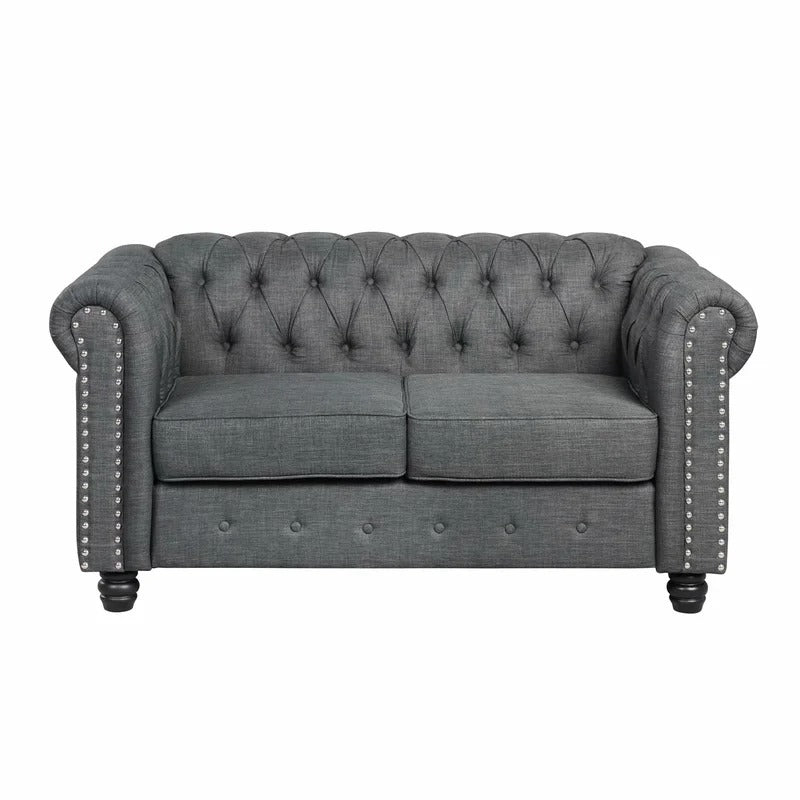 Loveseat: 60'' Rolled Arm Chesterfield Loveseat