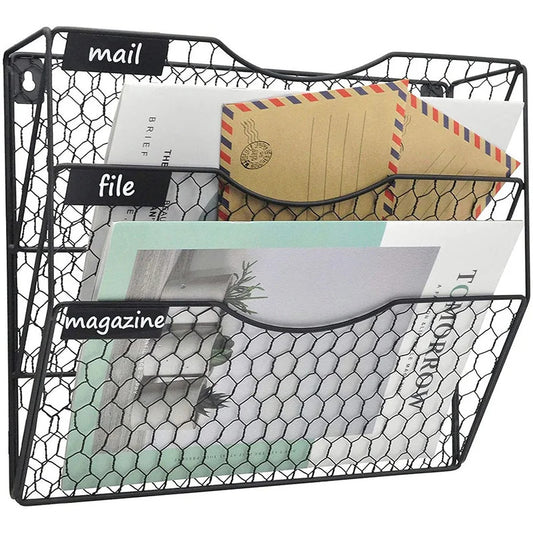Magazine Racks: Mail Organizer Wall Mount Hanging File Storage, Metal Wire Magazine Rack 3 Tier