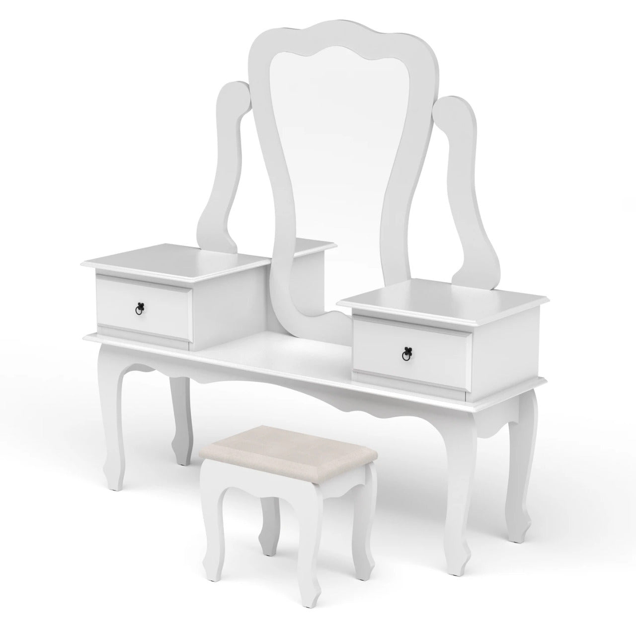 Makeup Vanity: Gian Vanity with Bench, White & 02 drawers