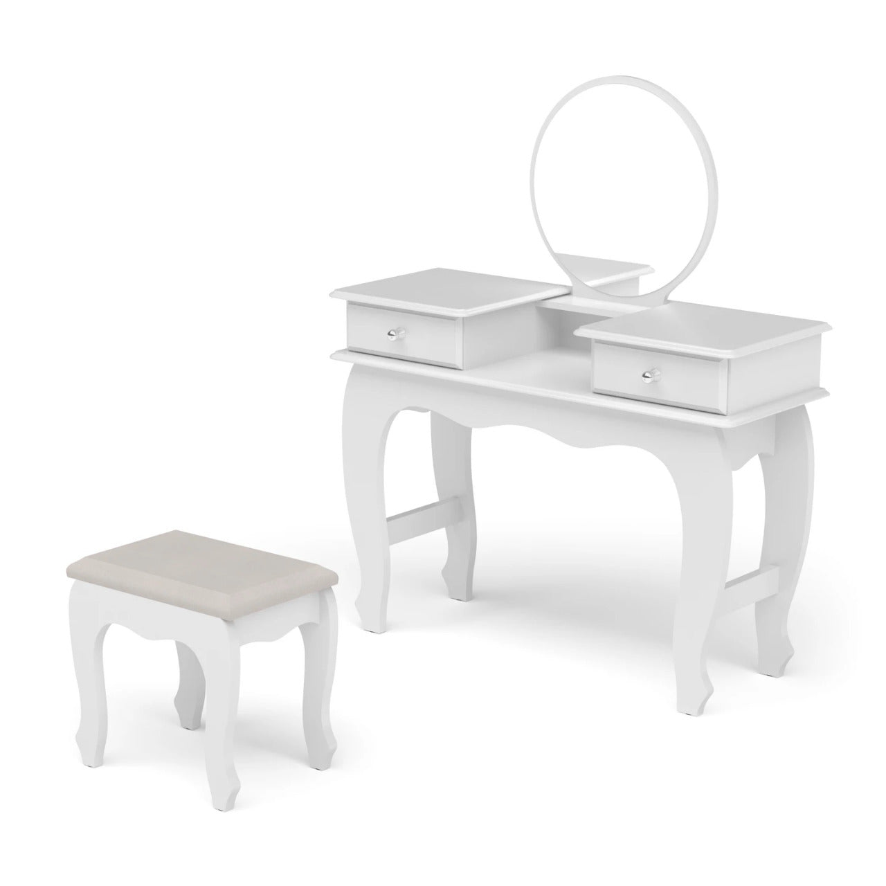 Makeup Vanity: Lana Vanity Set with bench, Circular Mirror and 02 drawers