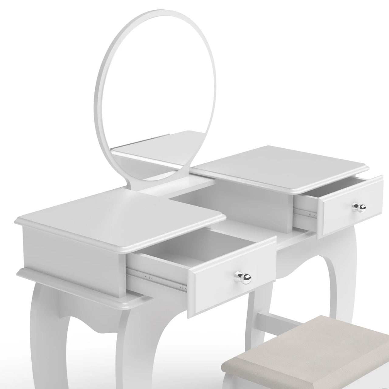 Makeup Vanity: Lana Vanity Set with bench, Circular Mirror and 02 drawers
