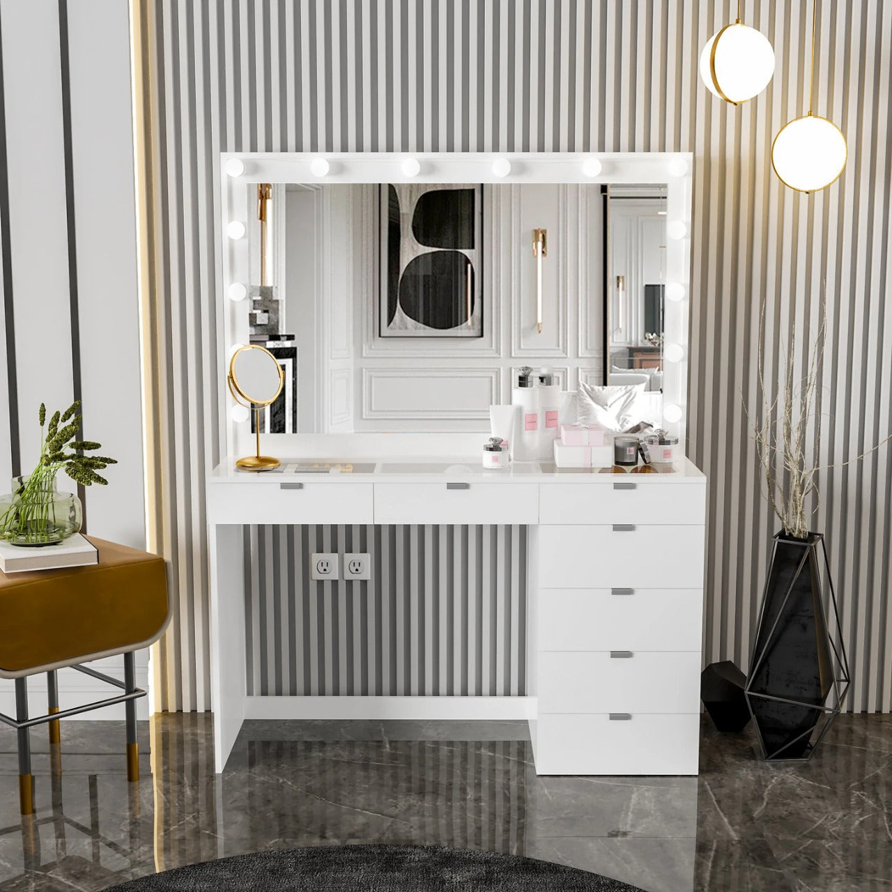 Makeup Vanity: Lighted Vanity with Glass Top  Dressing Table