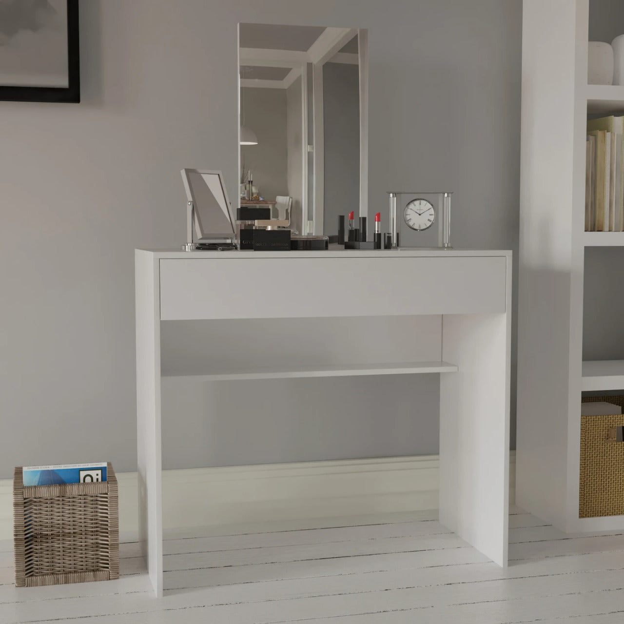 Makeup Vanity: Modern Dressing Table with Mirror & 1 Drawer