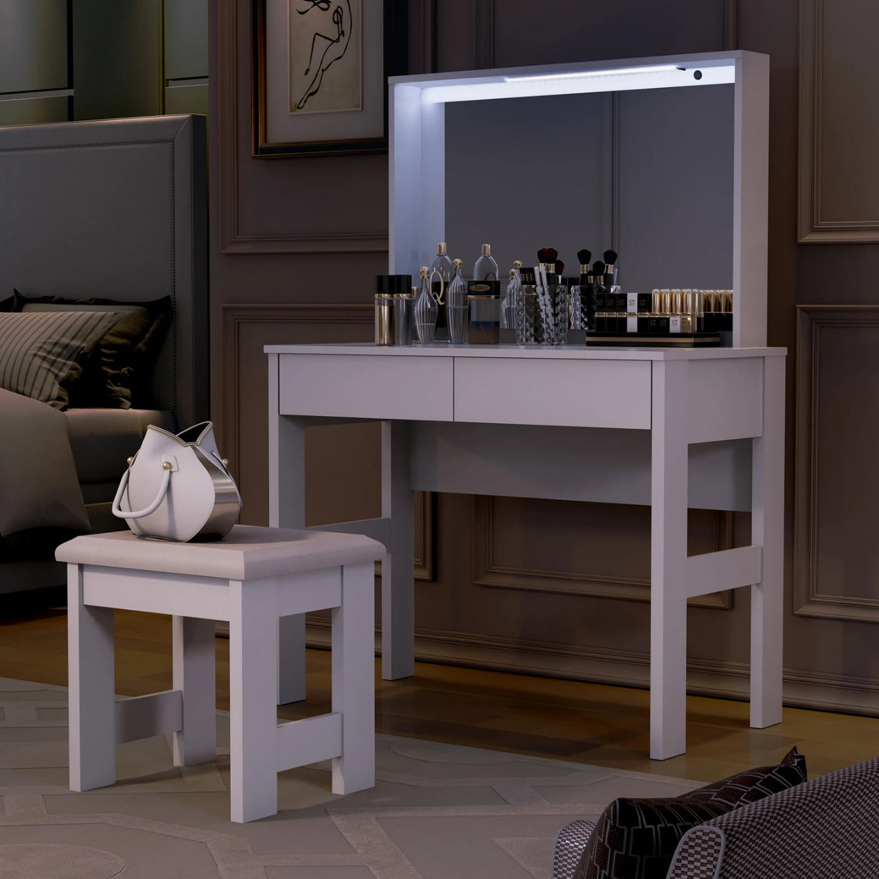 Makeup Vanity: Modern Vanity Set with LED lights