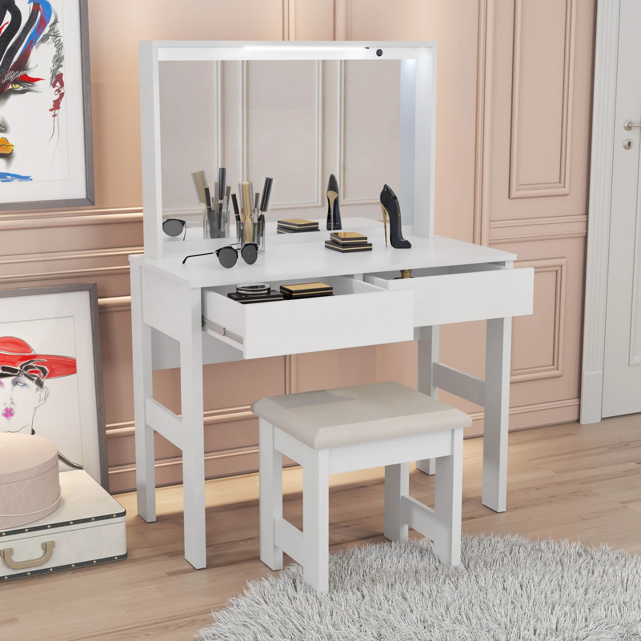 Makeup Vanity: Modern Vanity Set with LED lights