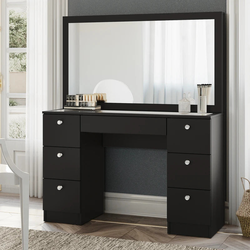 Makeup Vanity: Modern Vanity & 07 Drawers with Glass Top