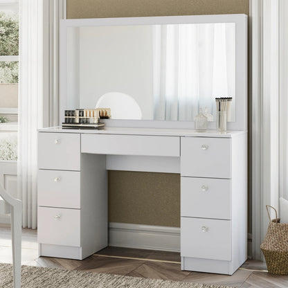 Makeup Vanity: Modern Vanity & 07 Drawers with Glass Top