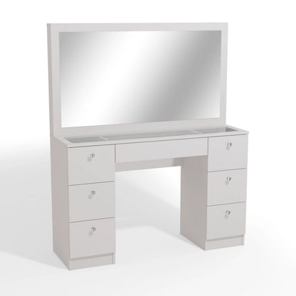 Makeup Vanity: Modern Vanity & 07 Drawers with Glass Top