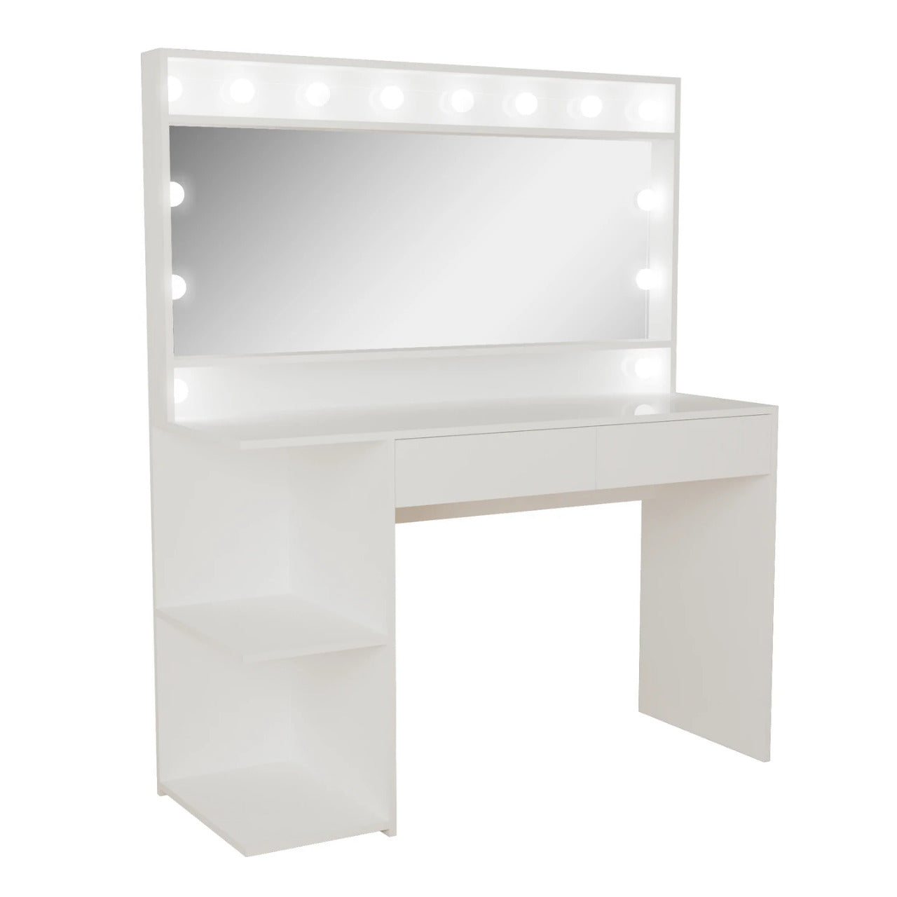 Makeup Vanity: Modern White Dressing Table with Light Bulbs