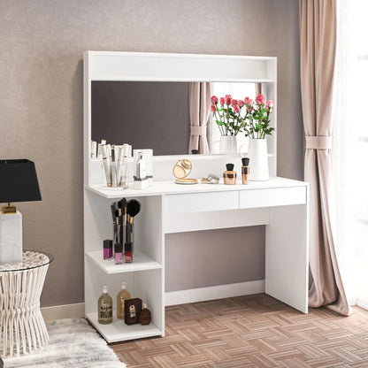 Makeup Vanity : White Makeup Vanity, Dressing Table with 2 Drawers & 3 Shelves