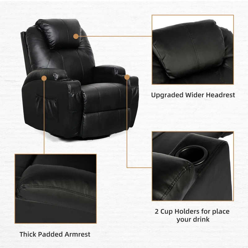 Massage Chairs: Black Leatherette 360° Swivel Heated Massage Chair