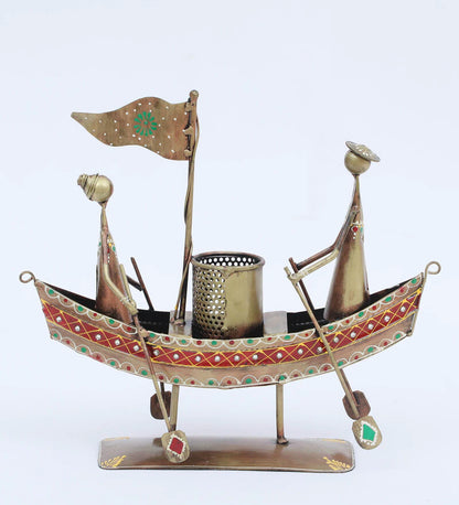 Pen Stand : Metal Multicolour Hand Painted Boat Pen Stand