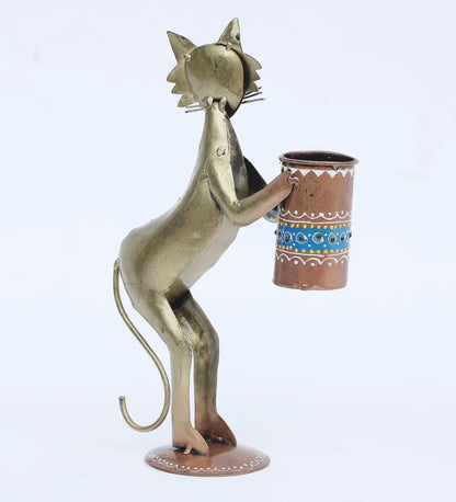 Pen Stand : Metal Multicolour Hand Painted Cat Pen Stand