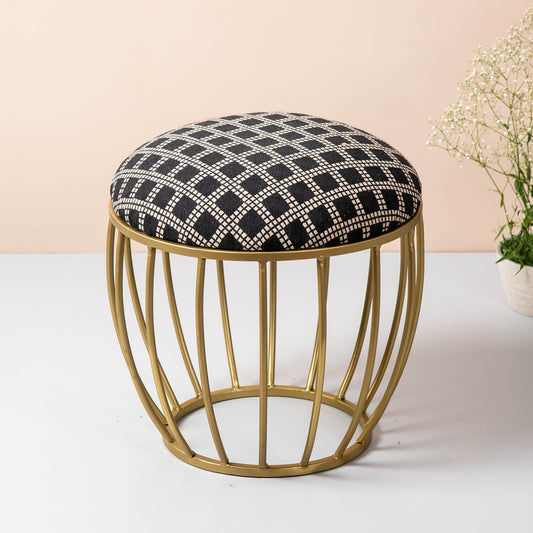 Metallic Stools: Black & Cream Cage Ottoman