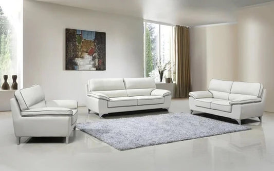 Modern Sofa Set: 5 Seater Leatherette Light Grey Sofa Set