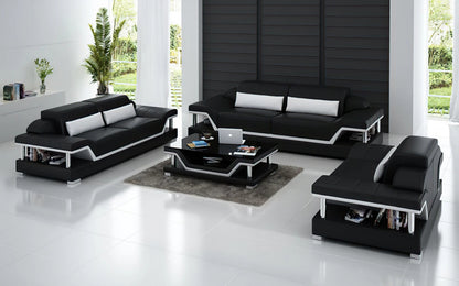 Modern Sofa Set: 5 Seater Leatherette Sofa Set with Adjustable Headrest
