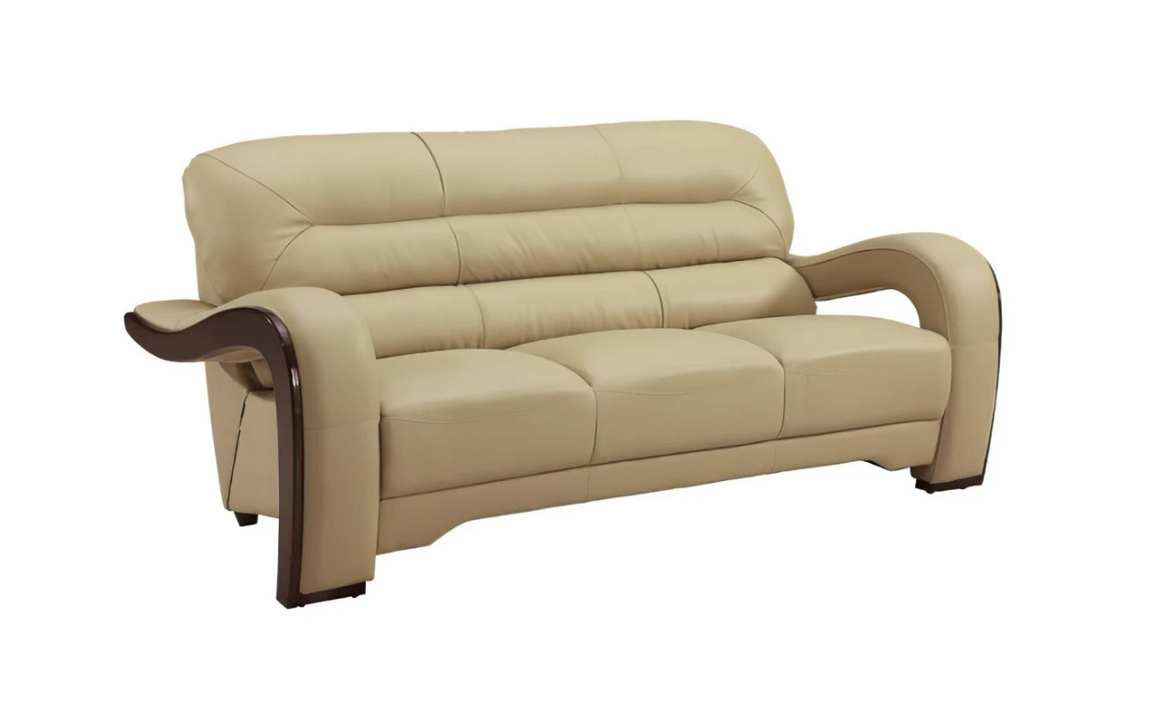 Modern Sofa Set: 6 Seater Leatherette Beige Sofa Set
