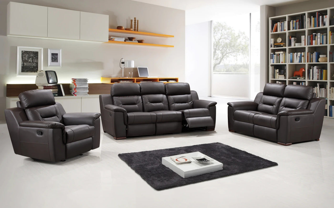 Modern Sofa Set: 6 Seater Leatherette Brown Sofa Set (Recliner)