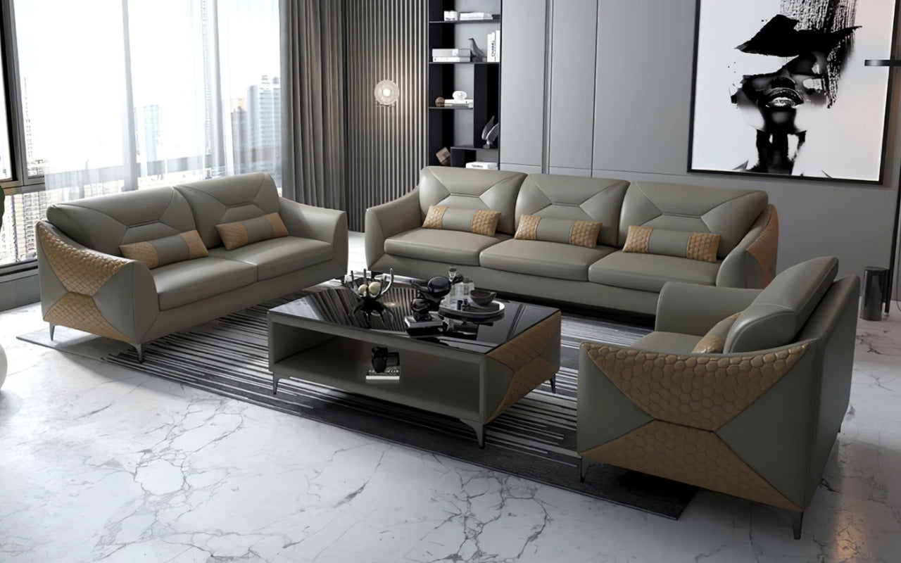 Modern Sofa Set: 6 Seater Leatherette Sofa Set