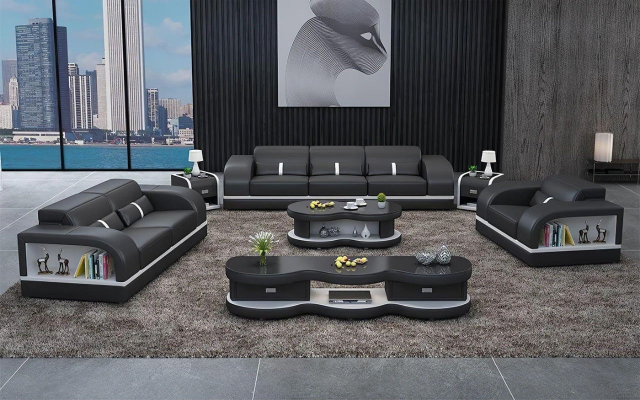 Modern Sofa Set: Leatherette 6 Seater Sofa Set With Storage