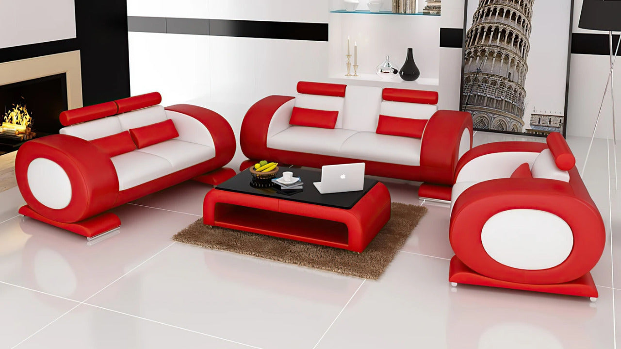 Modern Sofa Set: Leatherette Sofa Set With Ottoman