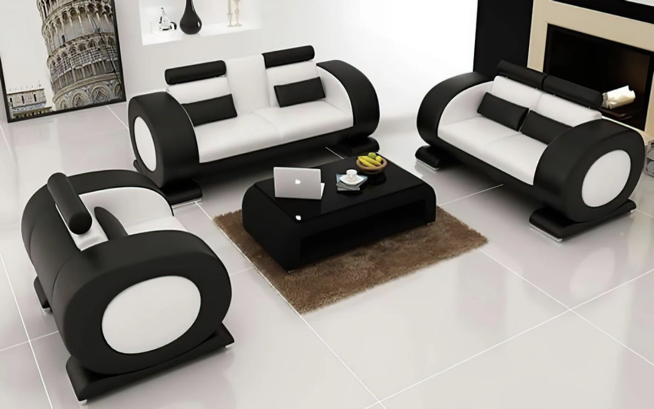 Modern Sofa Set: Leatherette Sofa Set With Ottoman