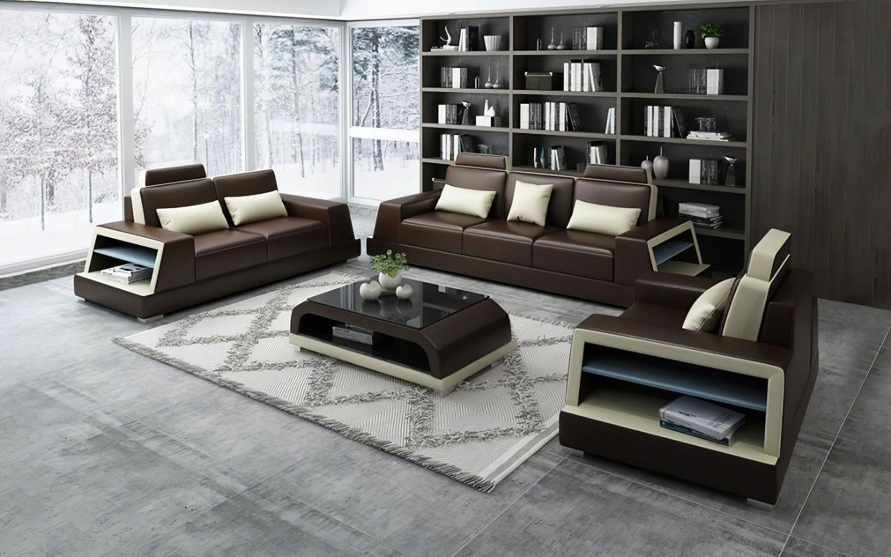 Modern Sofa Set: 6 Seater Leatherette Sofa Set with Side Storage