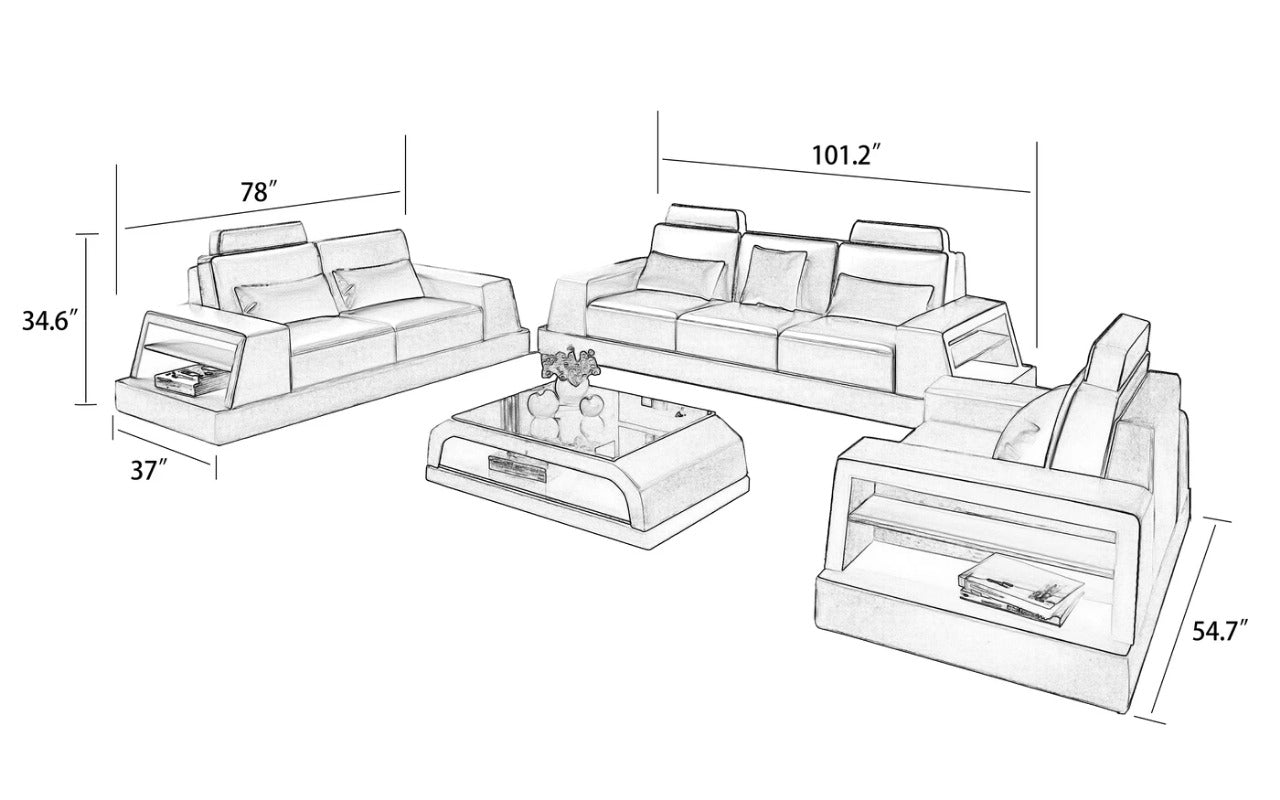 Modern Sofa Set: 6 Seater Leatherette Sofa Set with Side Storage