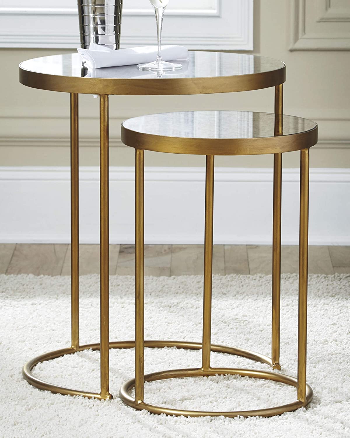 Nest Of Tables Nesting Accent Table Set of 2, Gold Metal 