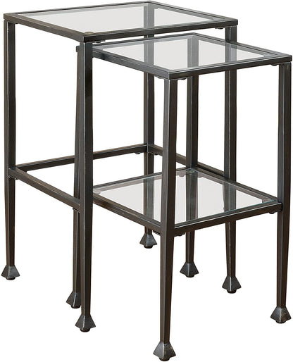 Nest Of Tables: 2 piece Glass and Metal Nesting Tables Black