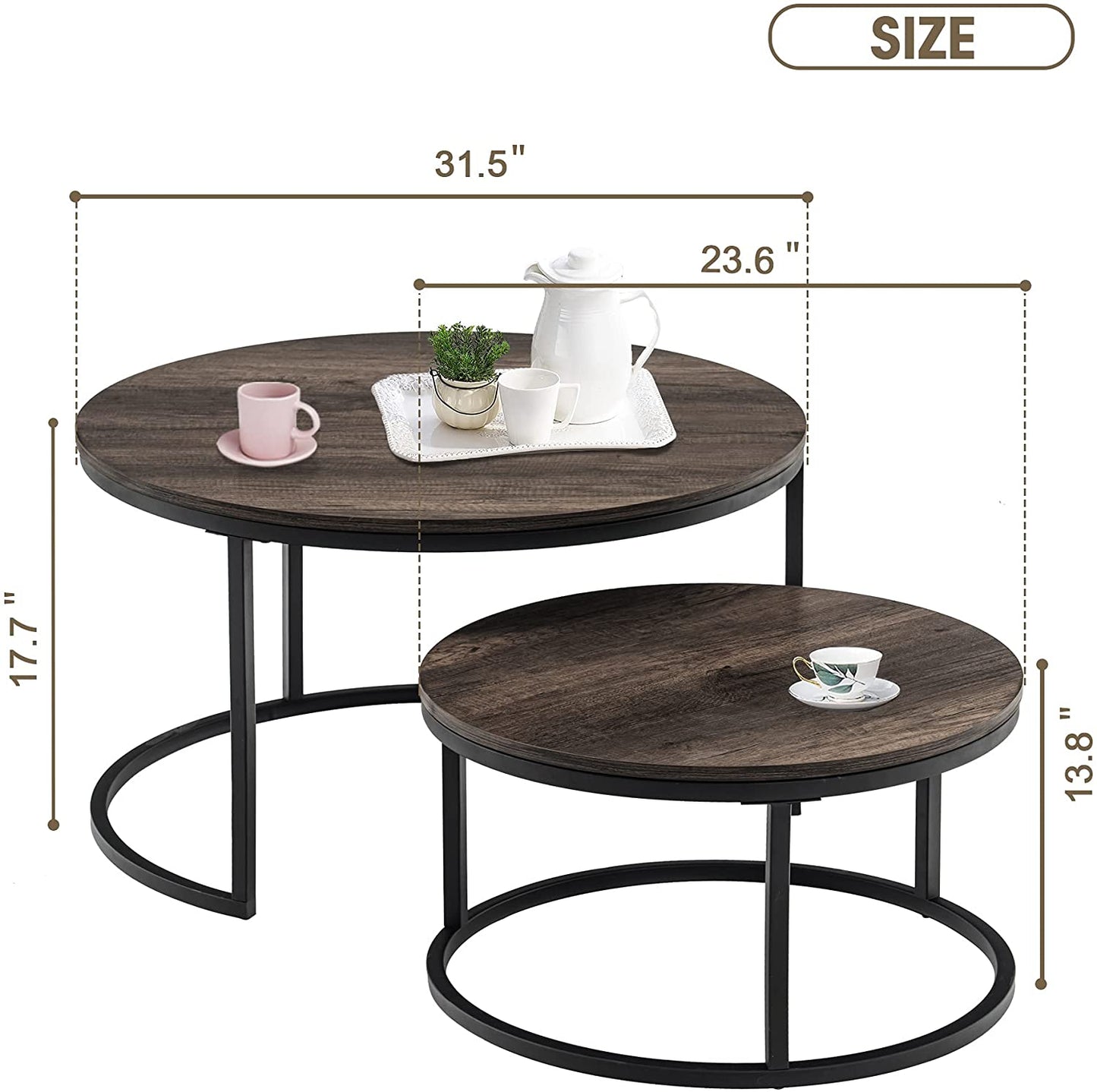 Nest Of Tables Coffee Table and End Table Sets, Farmhouse Wood Coffee Table Set of 2