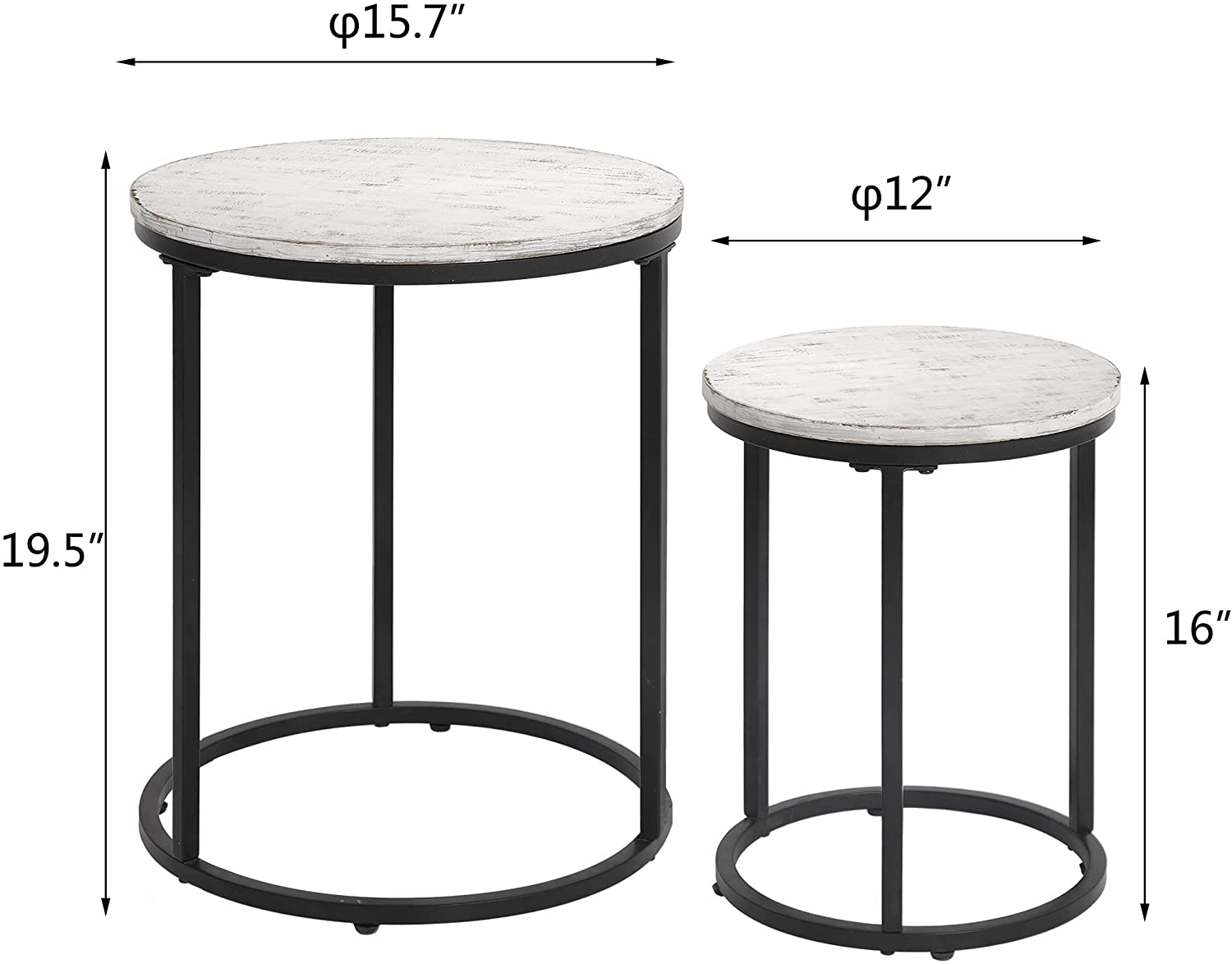 Nest Of Tables Coffee Tables Set of 2, Industrial Wooden Farmhouse Side Table with Sturdy Metal Legs for Balcony Living Room, Large 