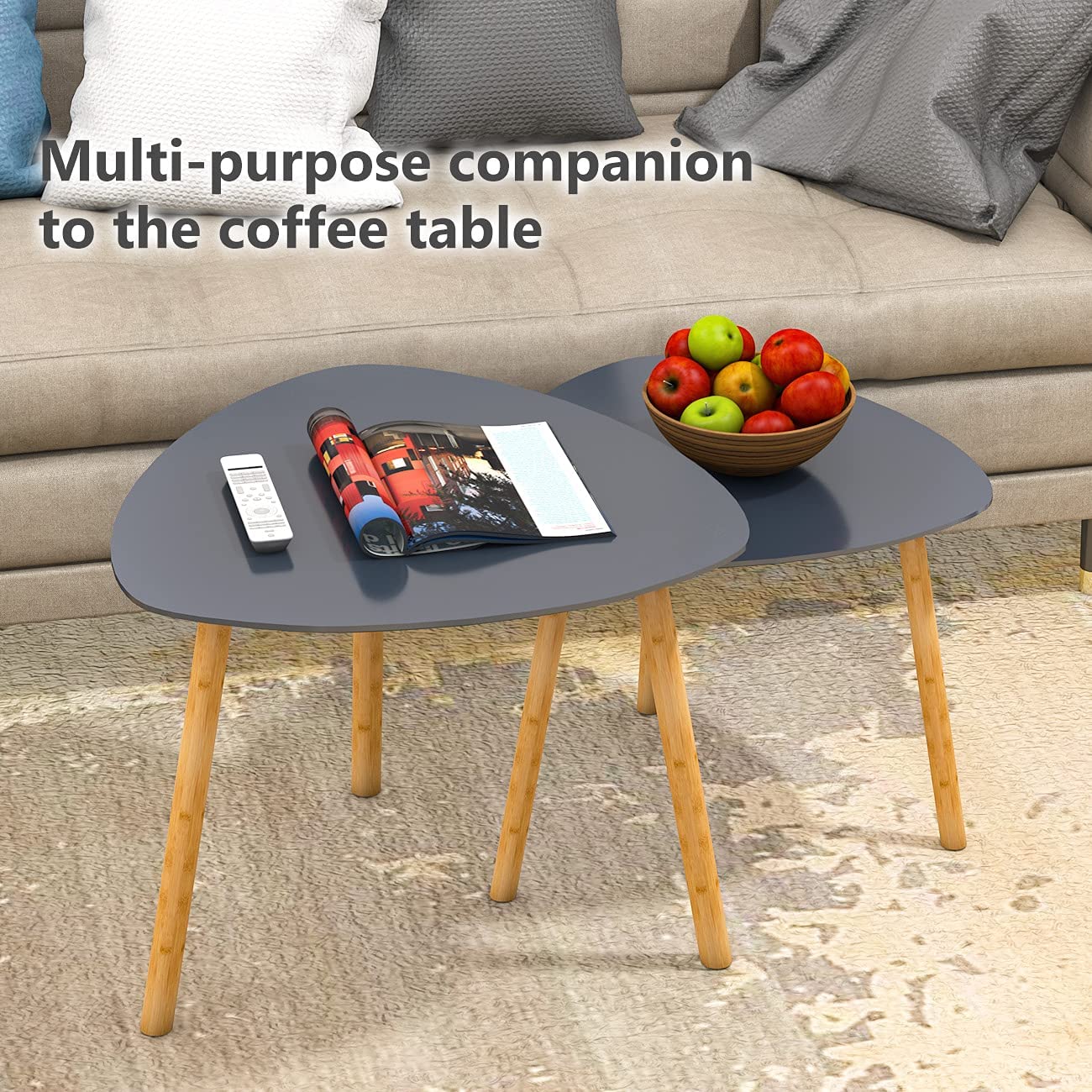 Nest Of Tables Living Room Side Table for Bedroom Triangle Modern Coffee Table (Grey)