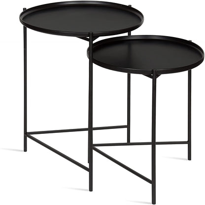 Nest Of Tables Metal Accent Tables, 2 Piece, Black 