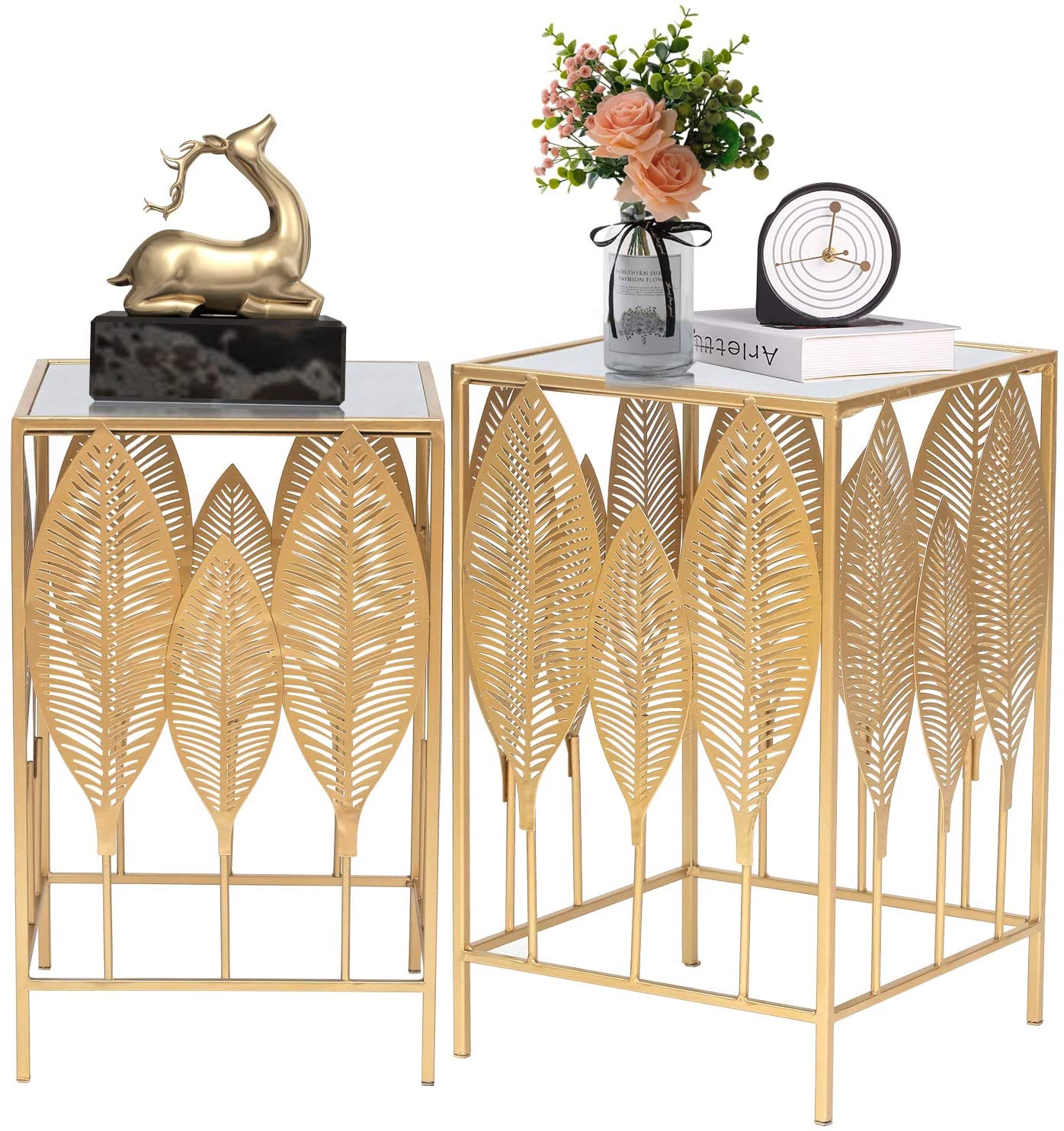 Nest Of Tables : Nesting Round Gold Nightstands Decent Set of 2