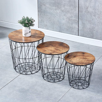 Nest Of Tables: Nesting Tables with Metal Frame, Modern Wood End Table Set, Living Room Side Tables (Oak, Set of 3)