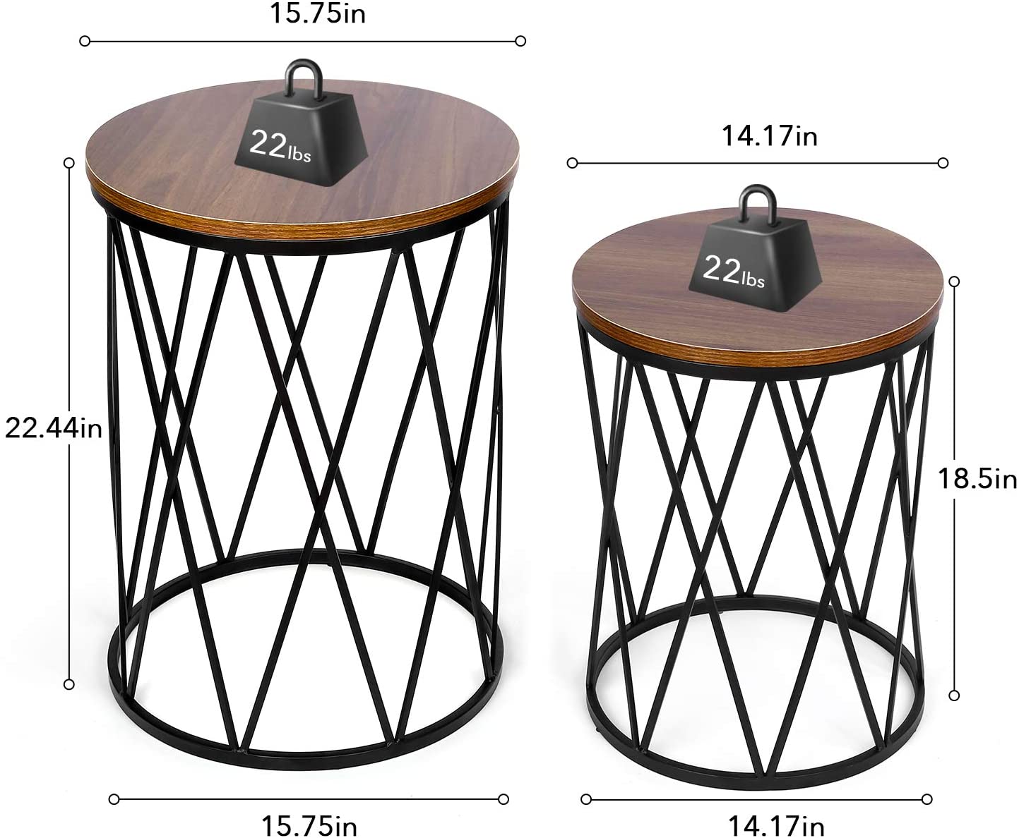Nest Of Tables: Set of 2 Industrial Nesting Coffee Tables with Wood and Metal Frame, Modern Nightstand for Living Room Bedroom Office, Easy to Storage