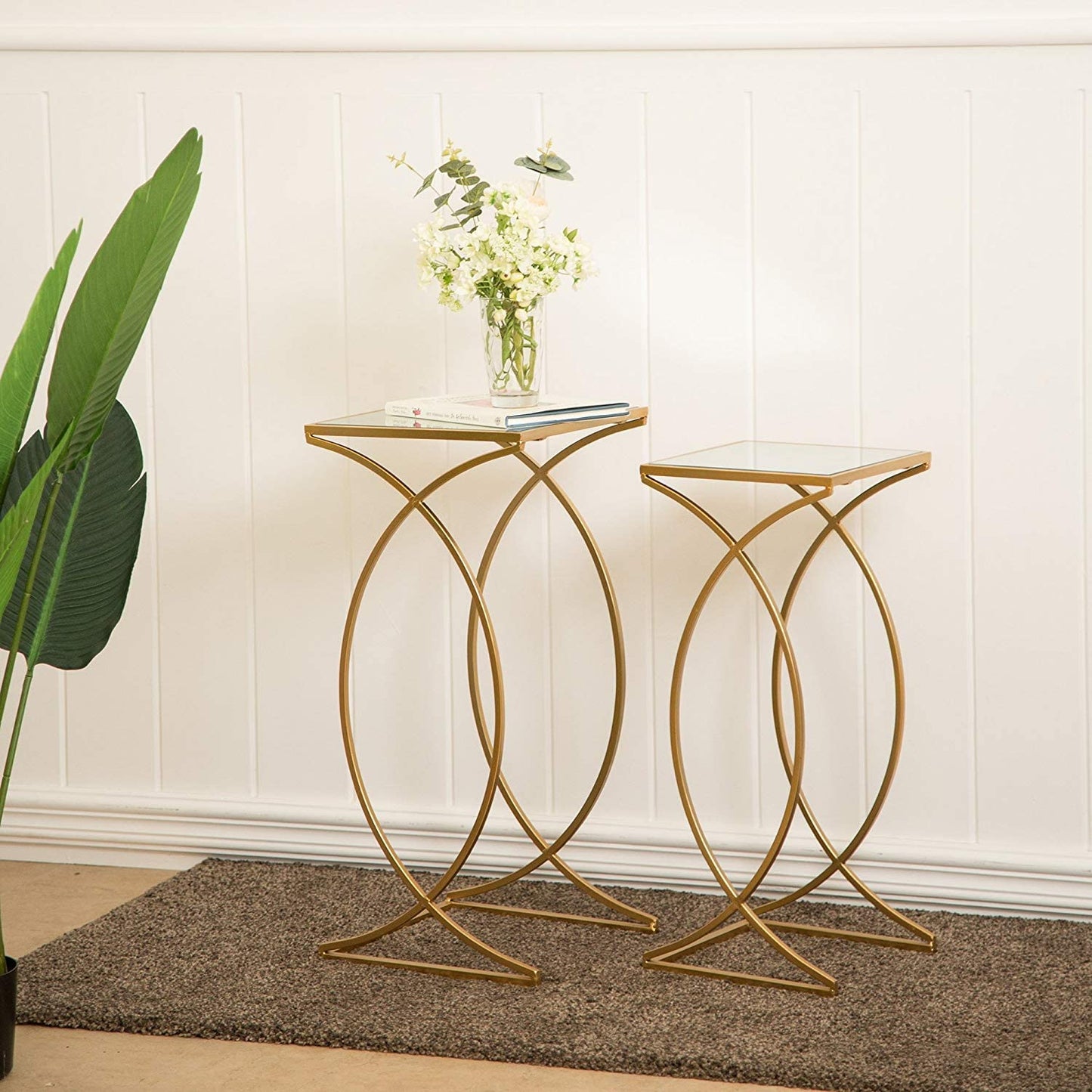 Nest Of Tables Set of 2 Nesting Coffee Tables Decorative Accent Side End Tables Plant Stand Chair for Bedroom, Living Room, Home Office and Patio 