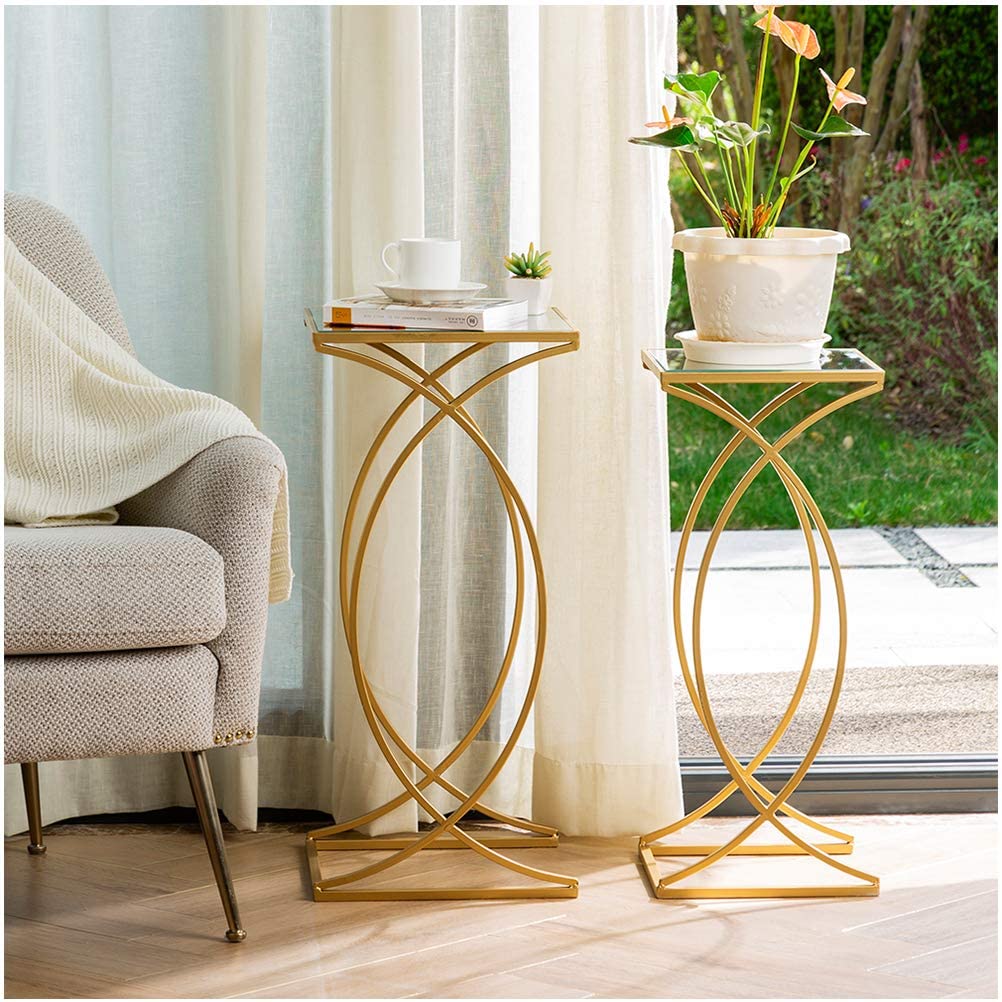 Nest Of Tables Set of 2 Nesting Coffee Tables Decorative Accent Side End Tables Plant Stand Chair for Bedroom, Living Room, Home Office and Patio 