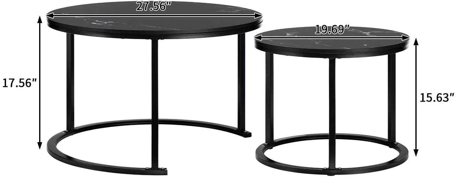 Nest Of Tables Table Set of 2, Wood Coffee and Snack End Table with Metal Frame, Accent Tea Table for Living Room