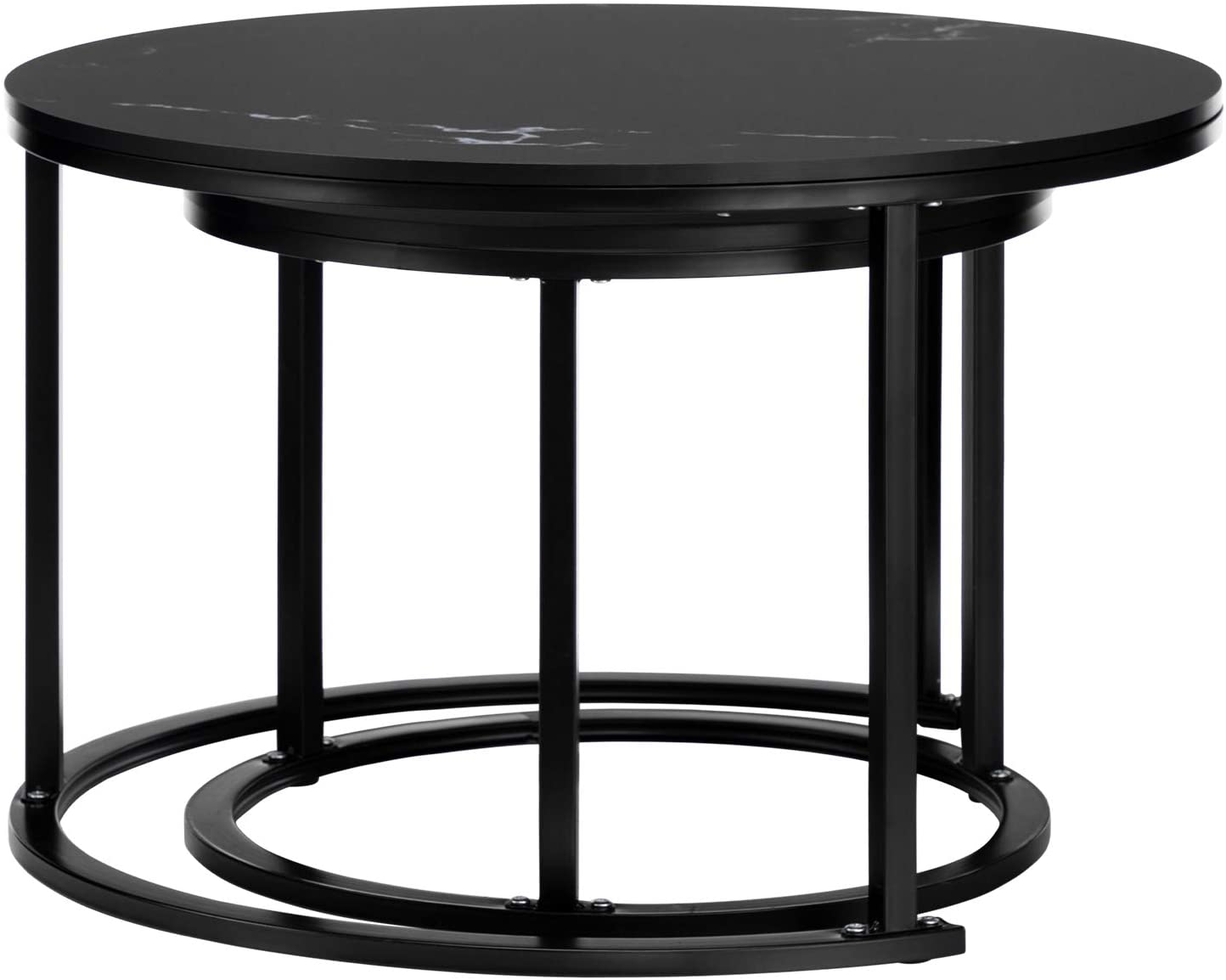 Nest Of Tables Table Set of 2, Wood Coffee and Snack End Table with Metal Frame, Accent Tea Table for Living Room